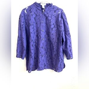 Women’s Drapers’s & Damon’s Purple Sheer Floral Long Sleeve Top Button Up PXL